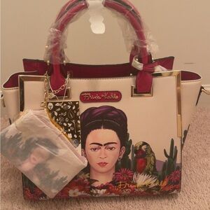FRIDA KAHLO’S Cream and Red Women's hand bag and coins purse.